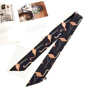 Flamingo Ribbon Hair Bag Twill Wrist Neckerchief Black and Pink